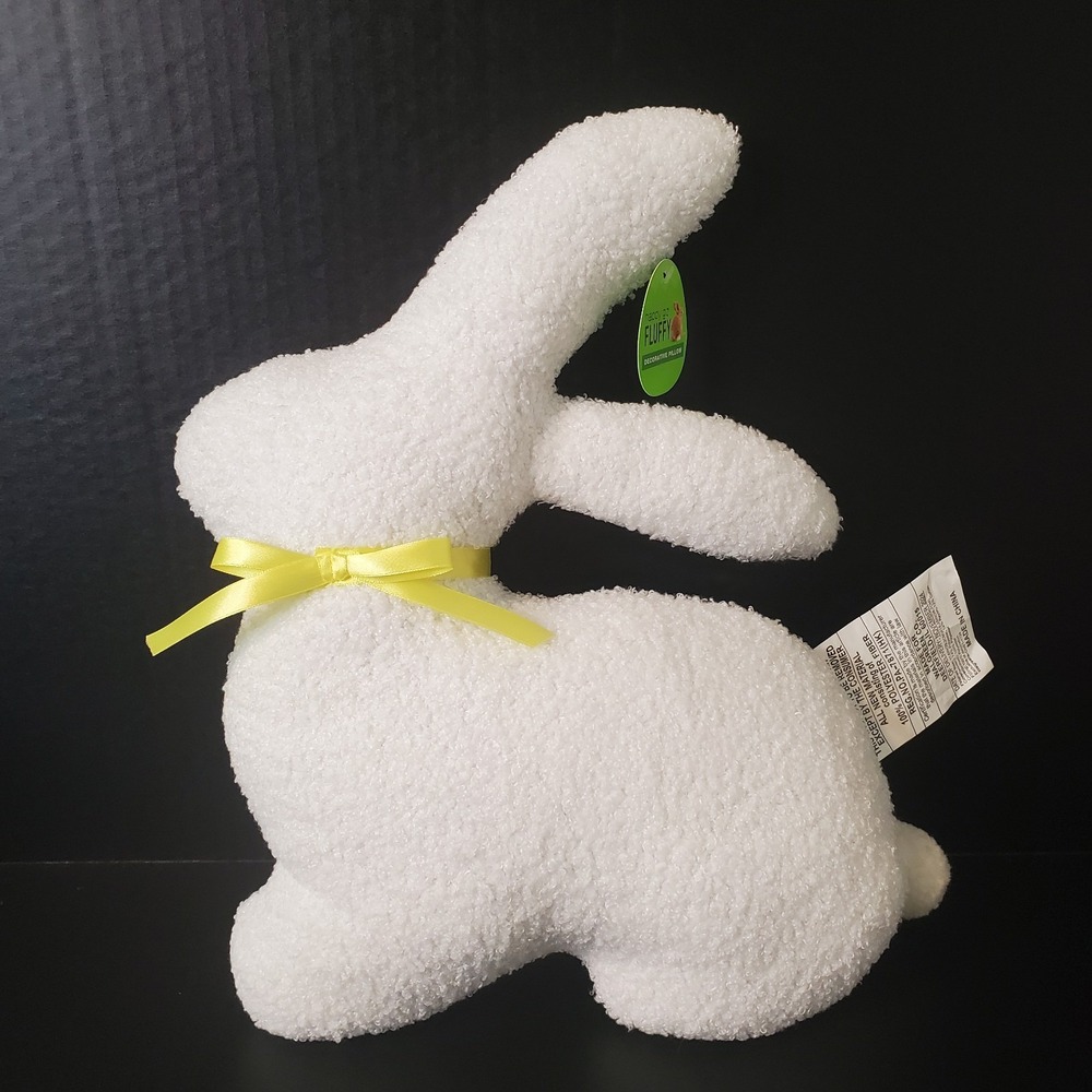 Walgreens White Easter Bunny Shaped Pillow Yellow Ribbon Bow Happy Go Fluffy